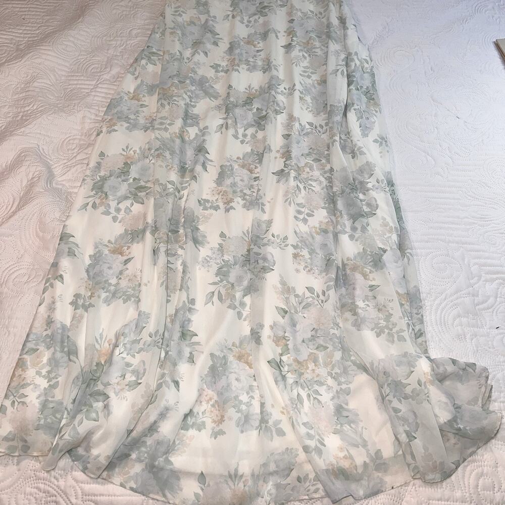 Birdy Grey Kira Dress Size XL Sage Bouquet Floral Chiffon One-Shoulder Slit Gown - Picture 6 of 14
